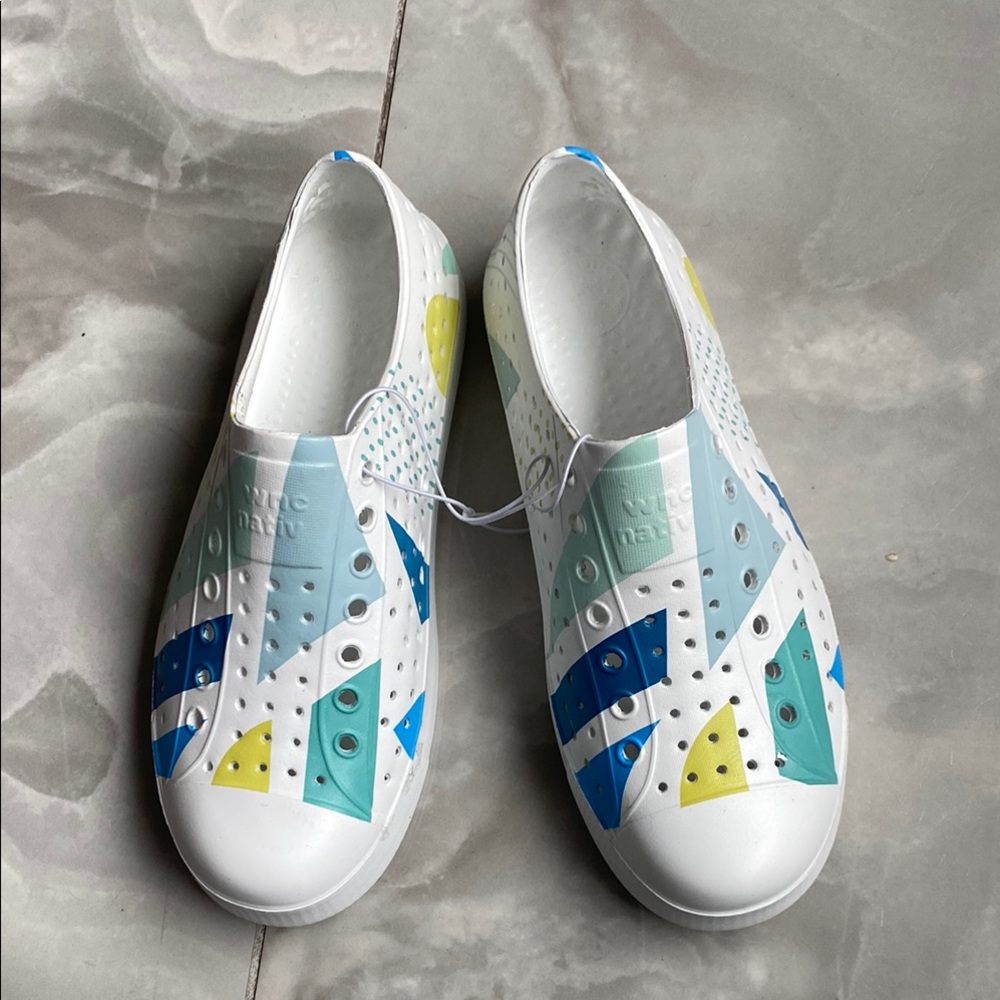Native White and Blue Slip-On Water Shoes